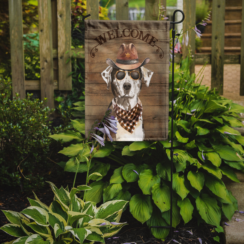Caroline's Treasures Catahoula Leopard Dog Cowboy Dog Welcome Garden Flag – Western-Style Dog with Hat & Sunglasses CK6301GF