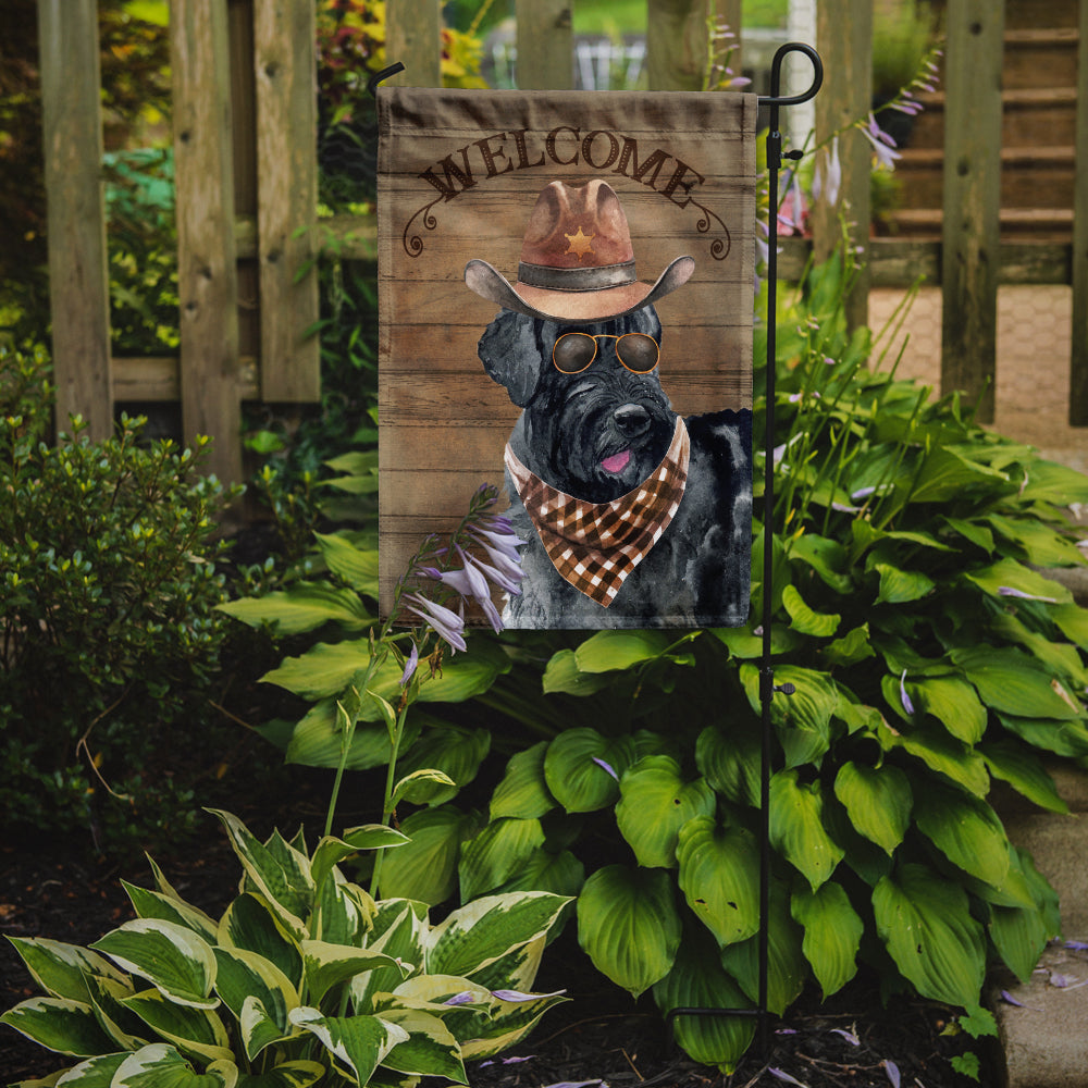 Caroline's Treasures Giant Schnauzer Cowboy Dog Welcome Garden Flag – Western-Style Dog with Hat & Sunglasses CK6355GF