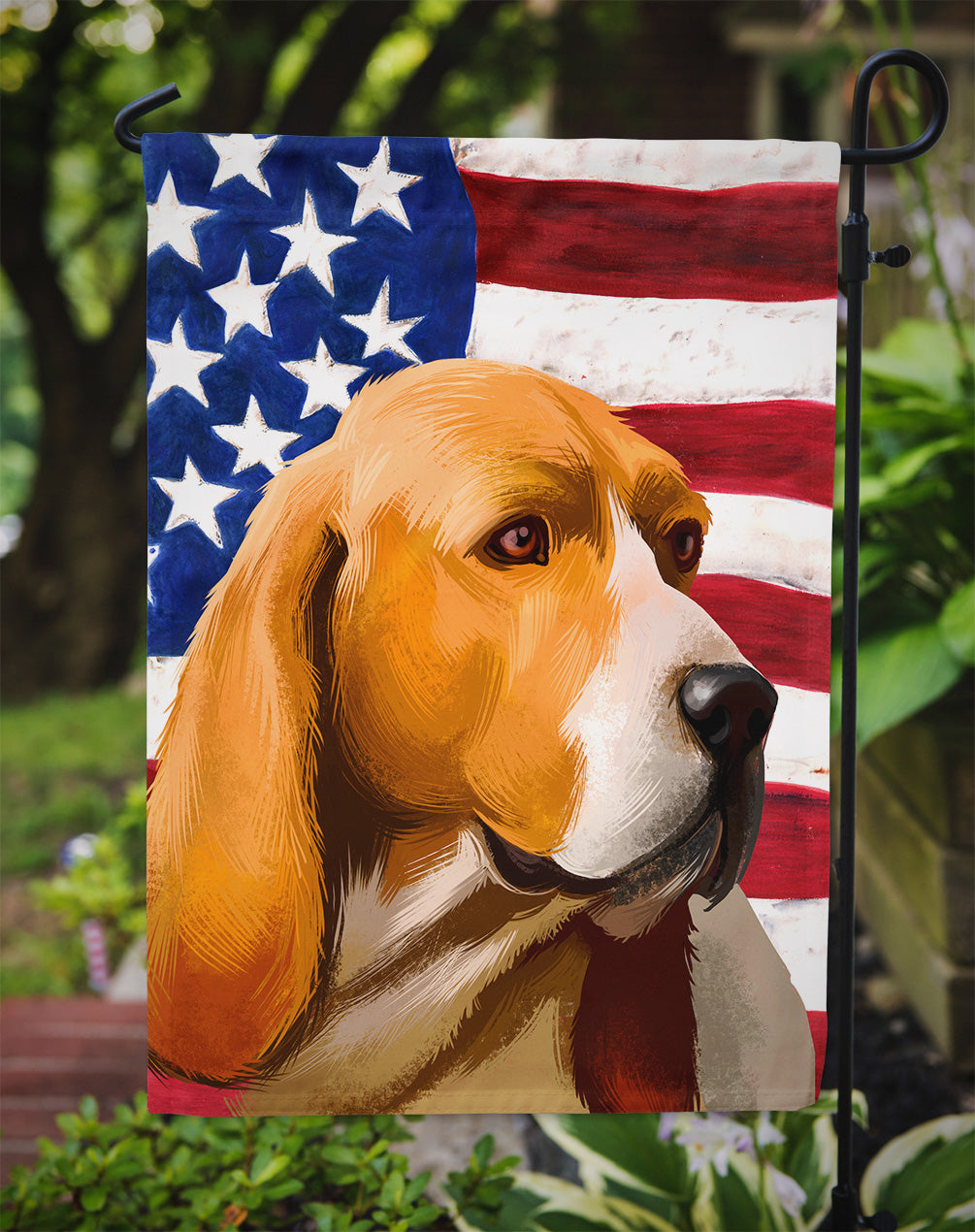 Artois Hound Dog American Flag Flag Garden Size CK6409GF