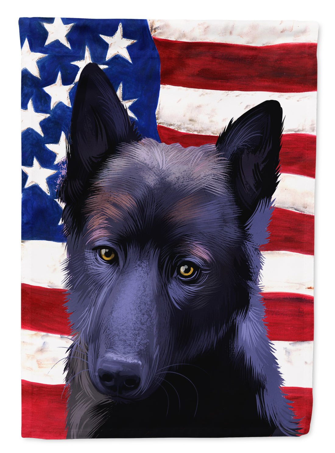 Black Norwegian Elkhound American Flag Flag Canvas House Size CK6437CHF  the-store.com.