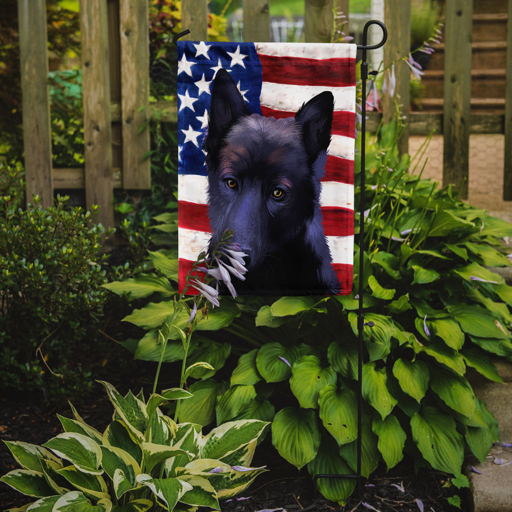 Black Norwegian Elkhound American Flag Flag Garden Size CK6437GF  the-store.com.