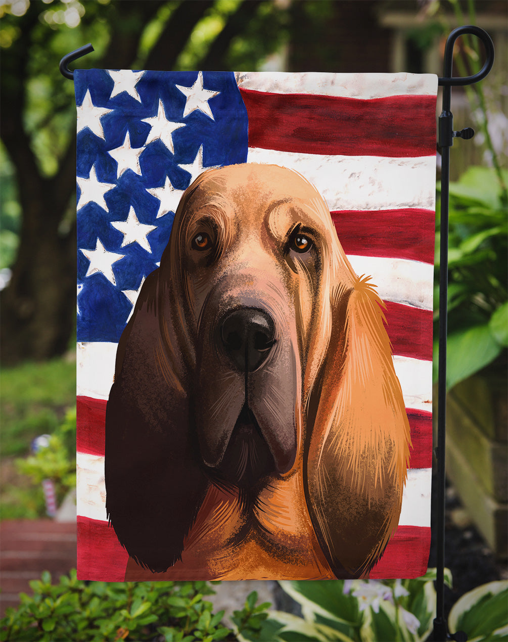 Bloodhound Dog American Flag Flag Garden Size CK6440GF