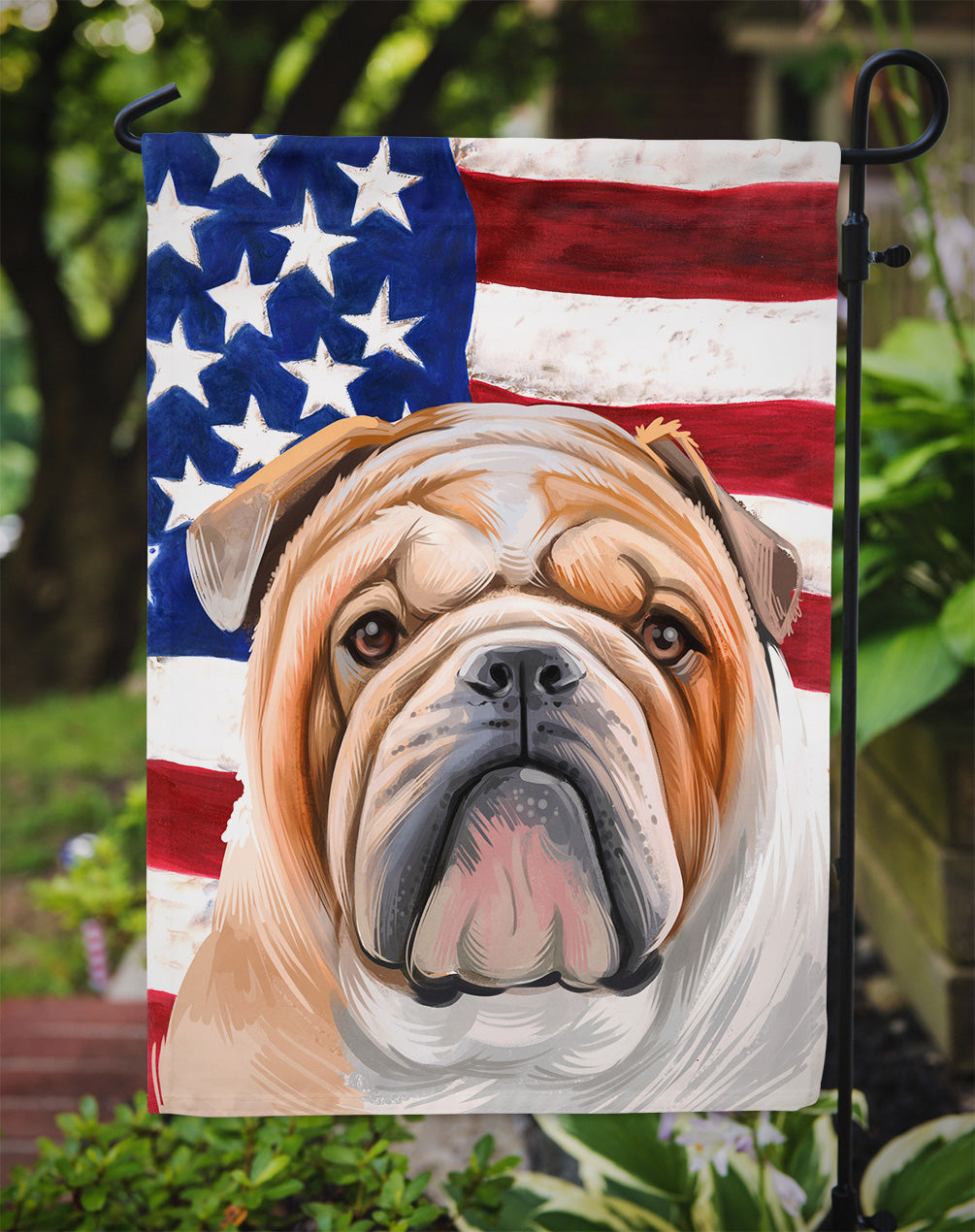 English Bulldog Dog American Flag Flag Garden Size CK6468GF  the-store.com.