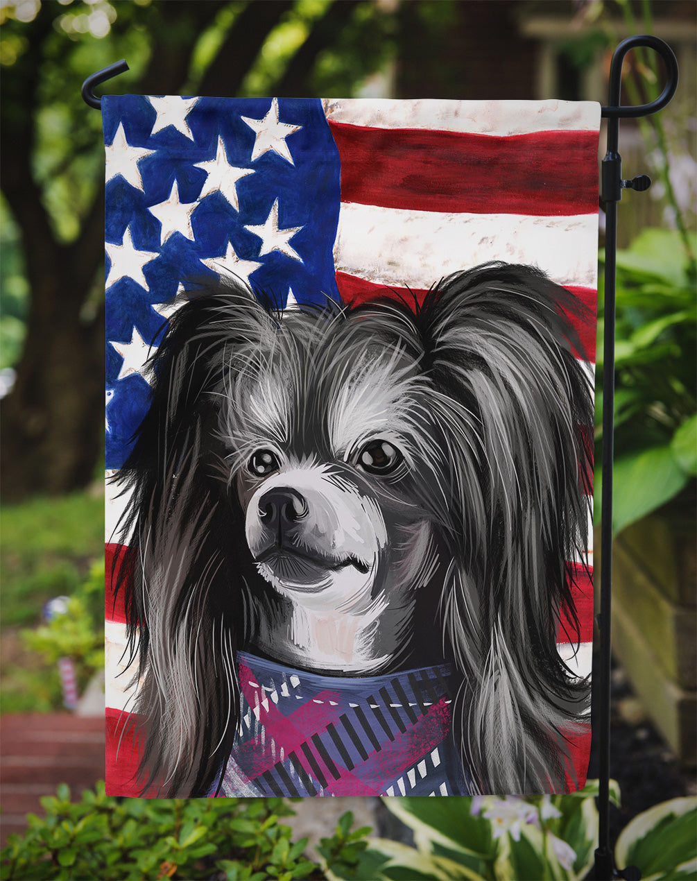 Chinese Crested Dog American Flag Flag Garden Size CK6487GF  the-store.com.
