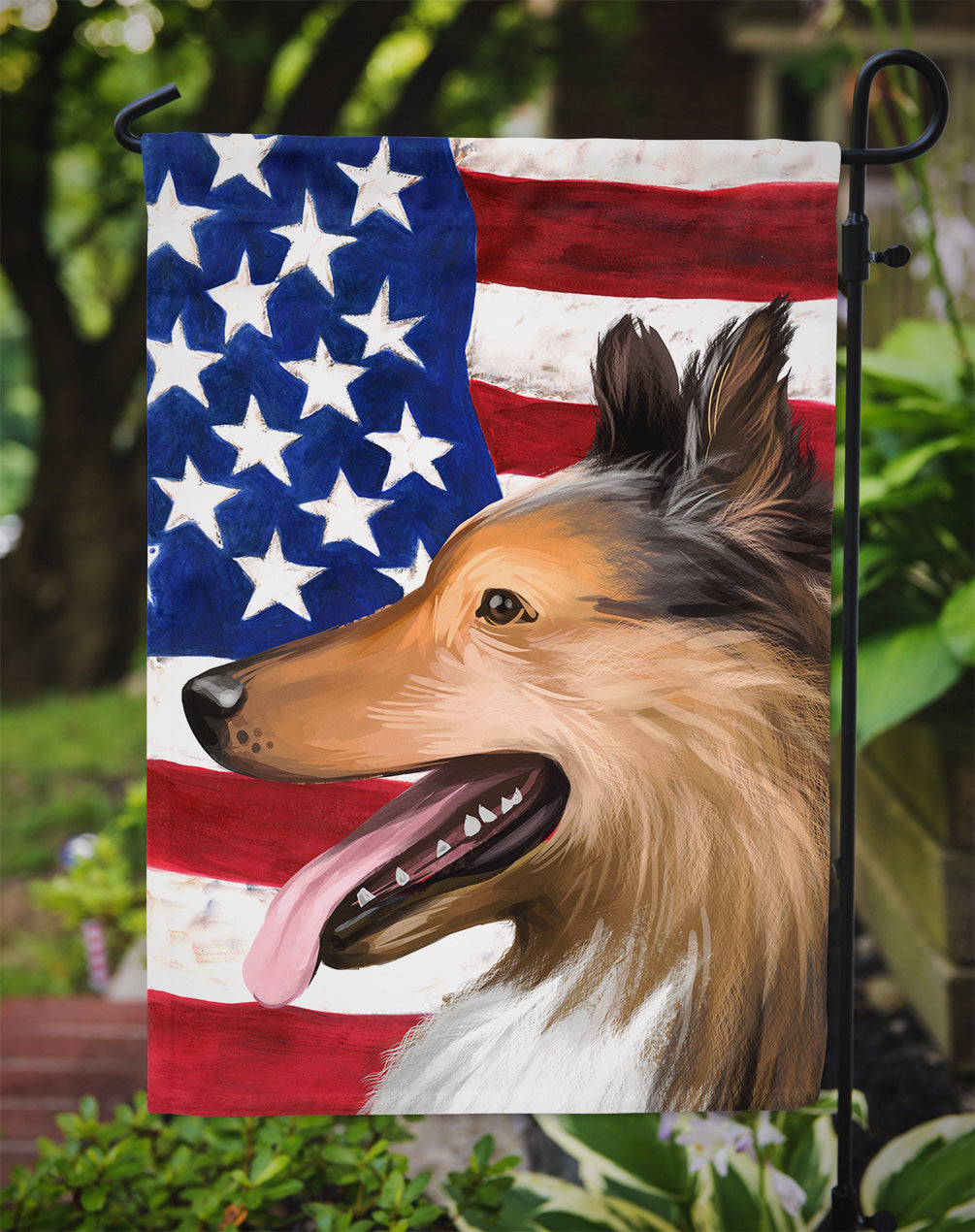 Collie Smooth Dog American Flag Flag Garden Size CK6493GF