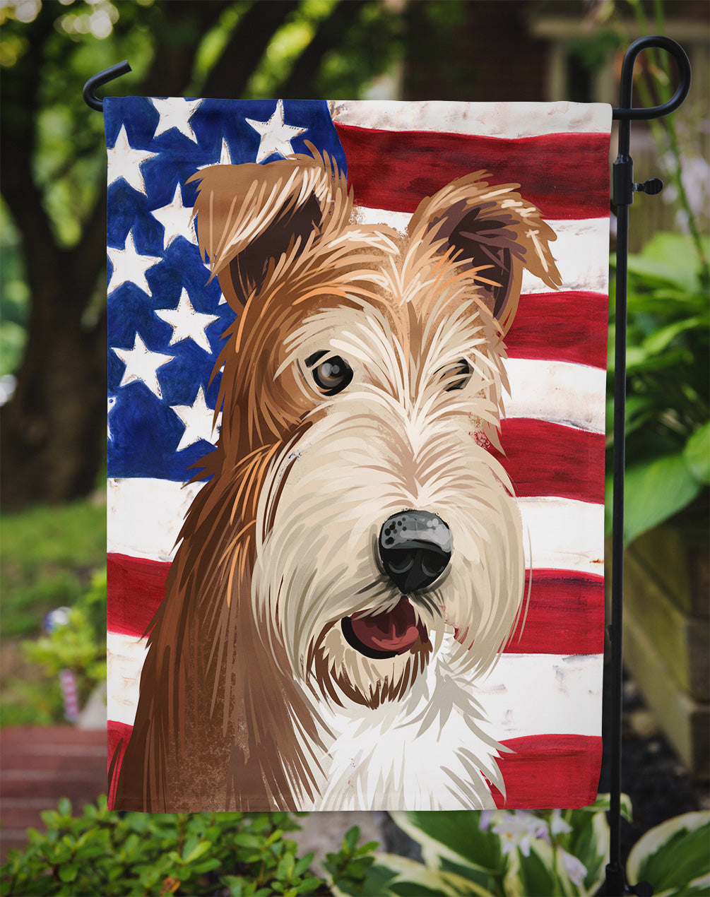 Fox Terrier Wire Dog American Flag Flag Garden Size CK6527GF