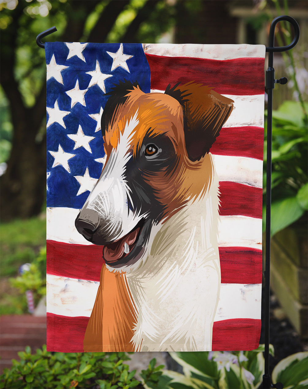 Fox Terrier Smooth Dog American Flag Flag Garden Size CK6528GF  the-store.com.