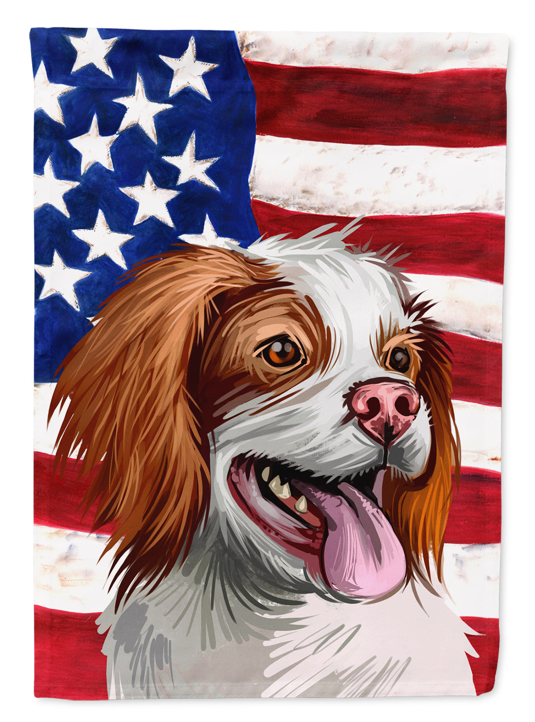 French Brittany Dog American Flag Flag Garden Size CK6529GF  the-store.com.