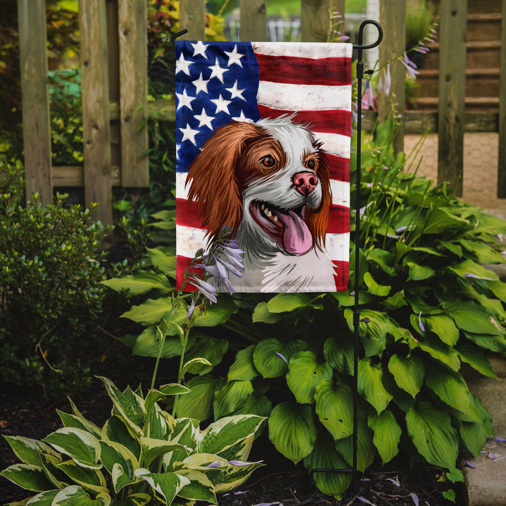 Caroline's Treasures French Brittany Dog American Flag Garden Flag - Outdoor Decorative Yard Flag CK6529GF