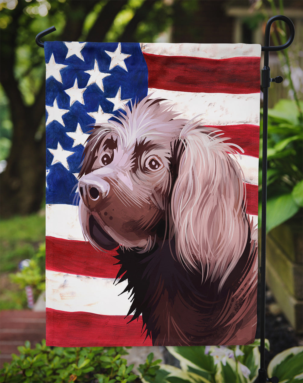 German Longhaired Pointer American Flag Flag Garden Size CK6533GF  the-store.com.