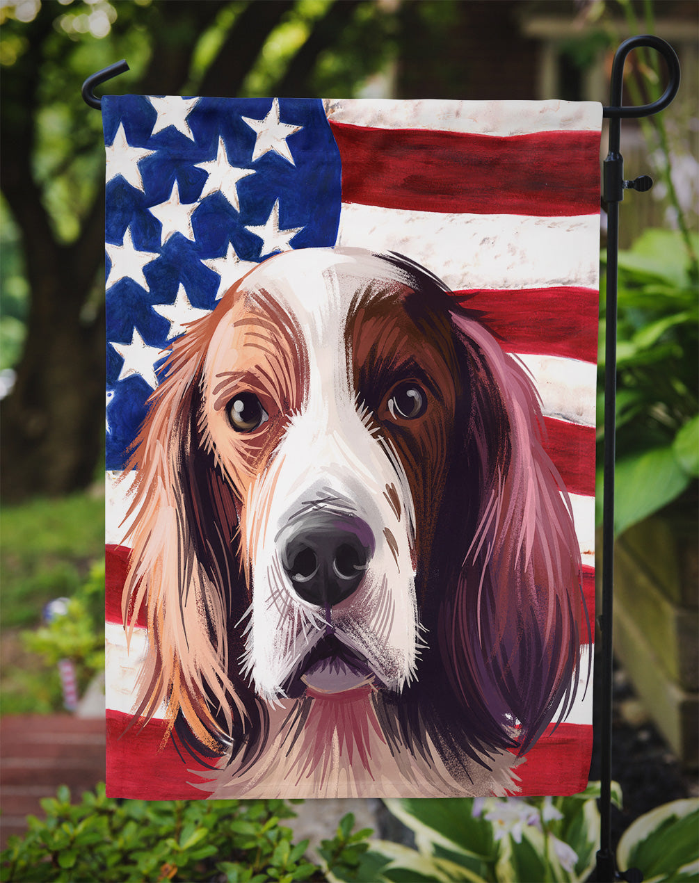 Irish Red and White Setter American Flag Flag Garden Size CK6569GF  the-store.com.