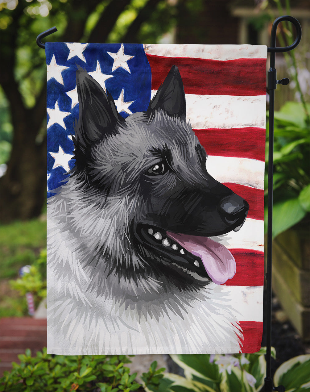 Norwegian Elkhound Dog American Flag Flag Garden Size CK6631GF