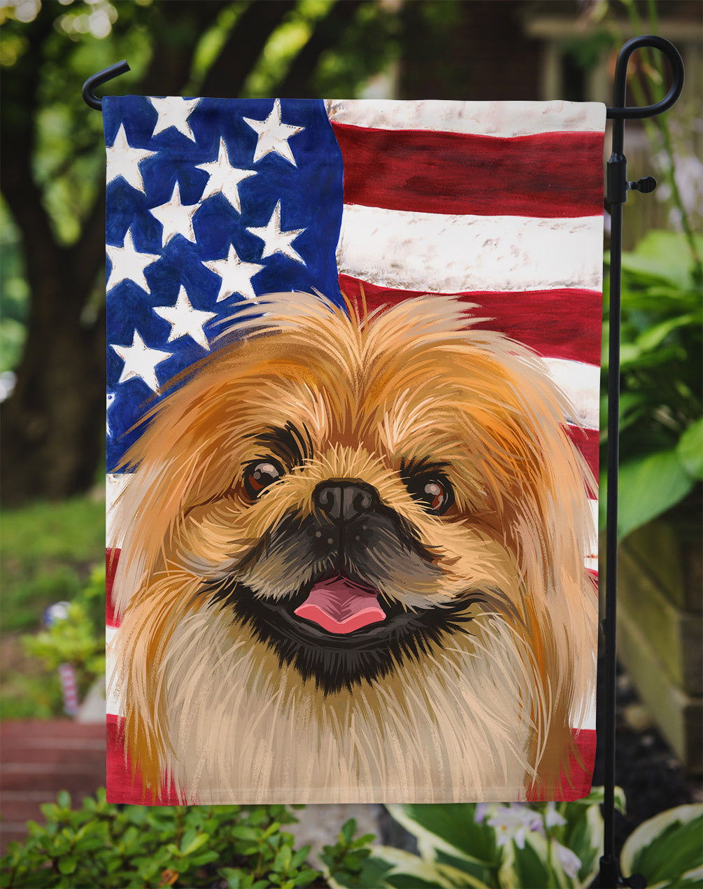 Pekingese Dog American Flag Flag Garden Size CK6639GF  the-store.com.