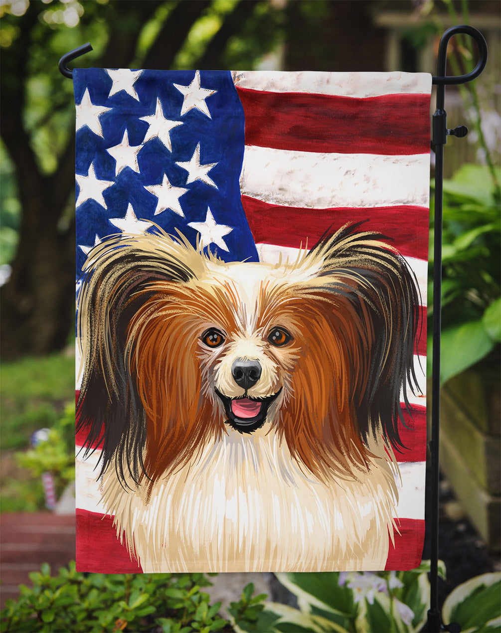 Phalene Dog American Flag Flag Garden Size CK6642GF