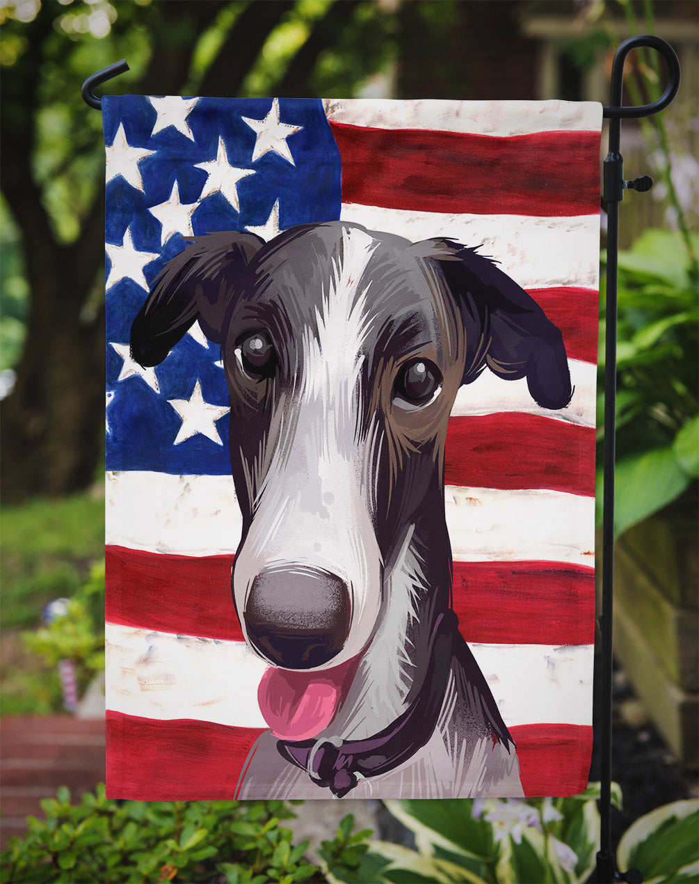 Polish Greyhound Dog American Flag Flag Garden Size CK6651GF
