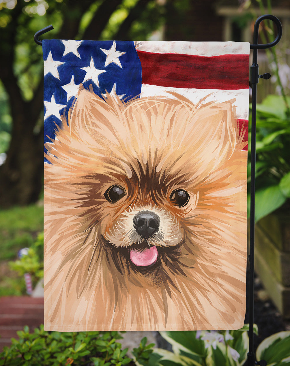 Pomeranian Dog American Flag Flag Garden Size CK6655GF