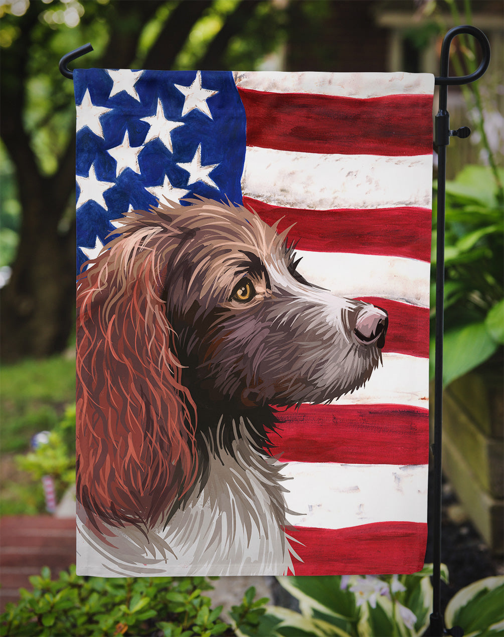 Pont-Audemer Spaniel Dog American Flag Flag Garden Size CK6656GF