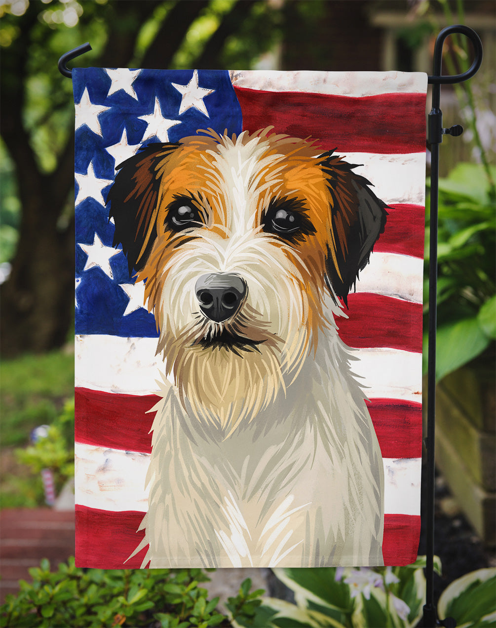 Russell Terrier Dog American Flag Flag Garden Size CK6678GF  the-store.com.