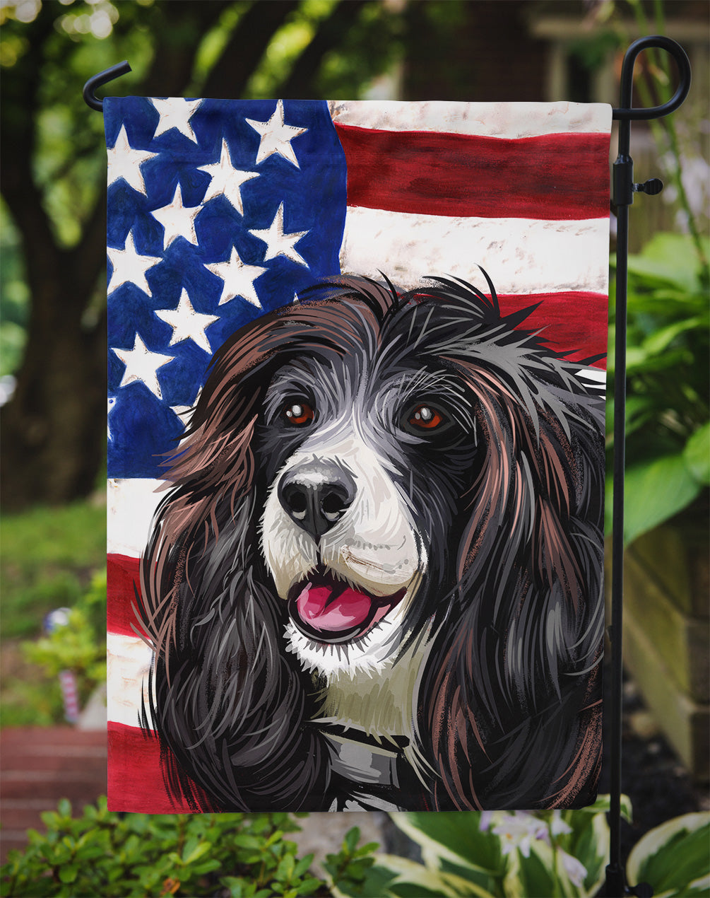 Russian Spaniel Dog American Flag Flag Garden Size CK6679GF  the-store.com.