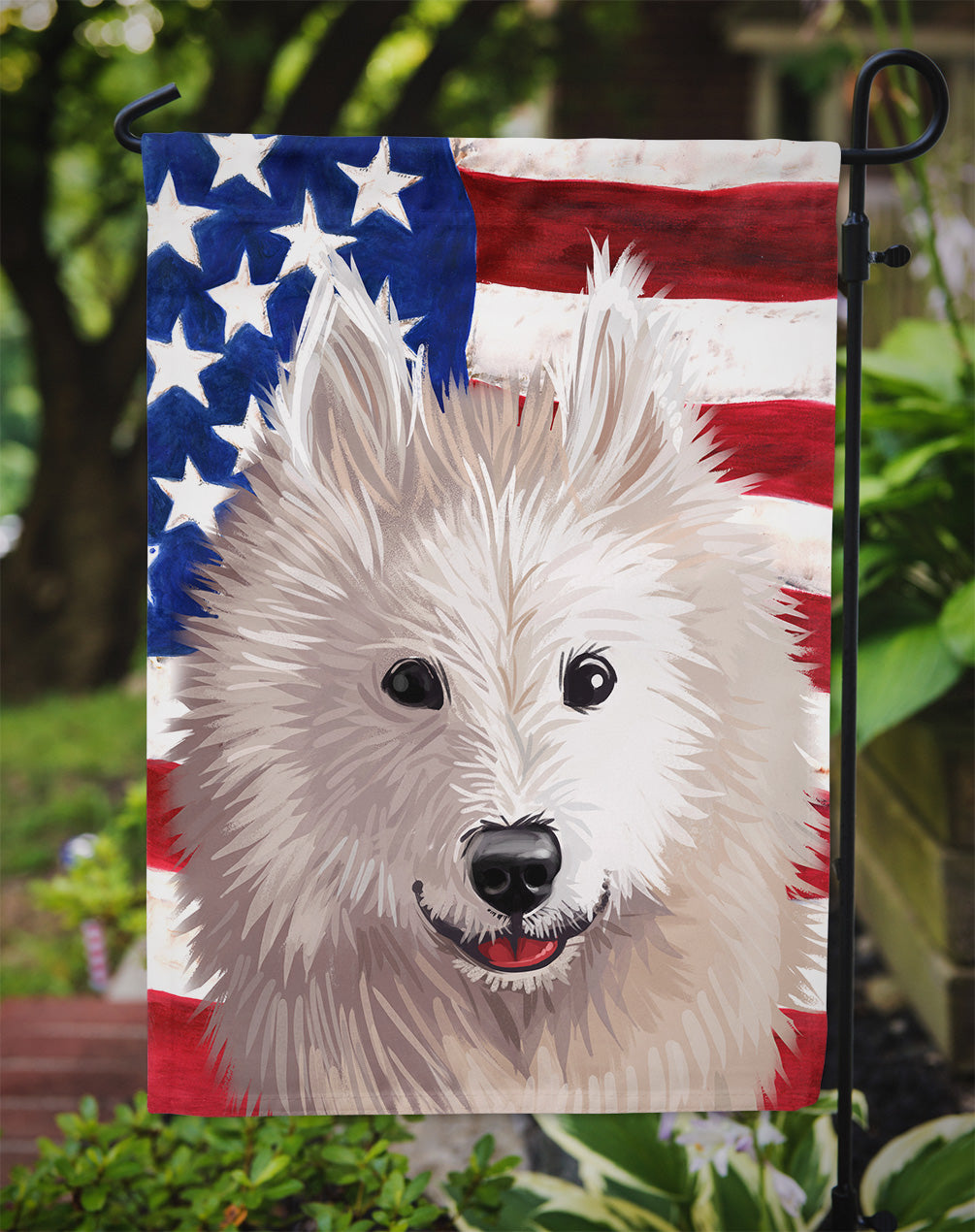 Samoyed Dog American Flag Flag Garden Size CK6687GF  the-store.com.
