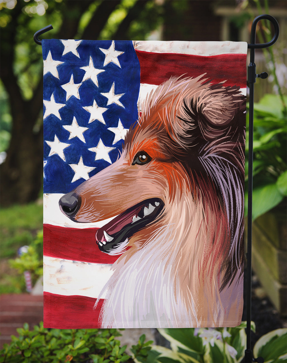 Scotch Collie Dog American Flag Flag Garden Size CK6694GF