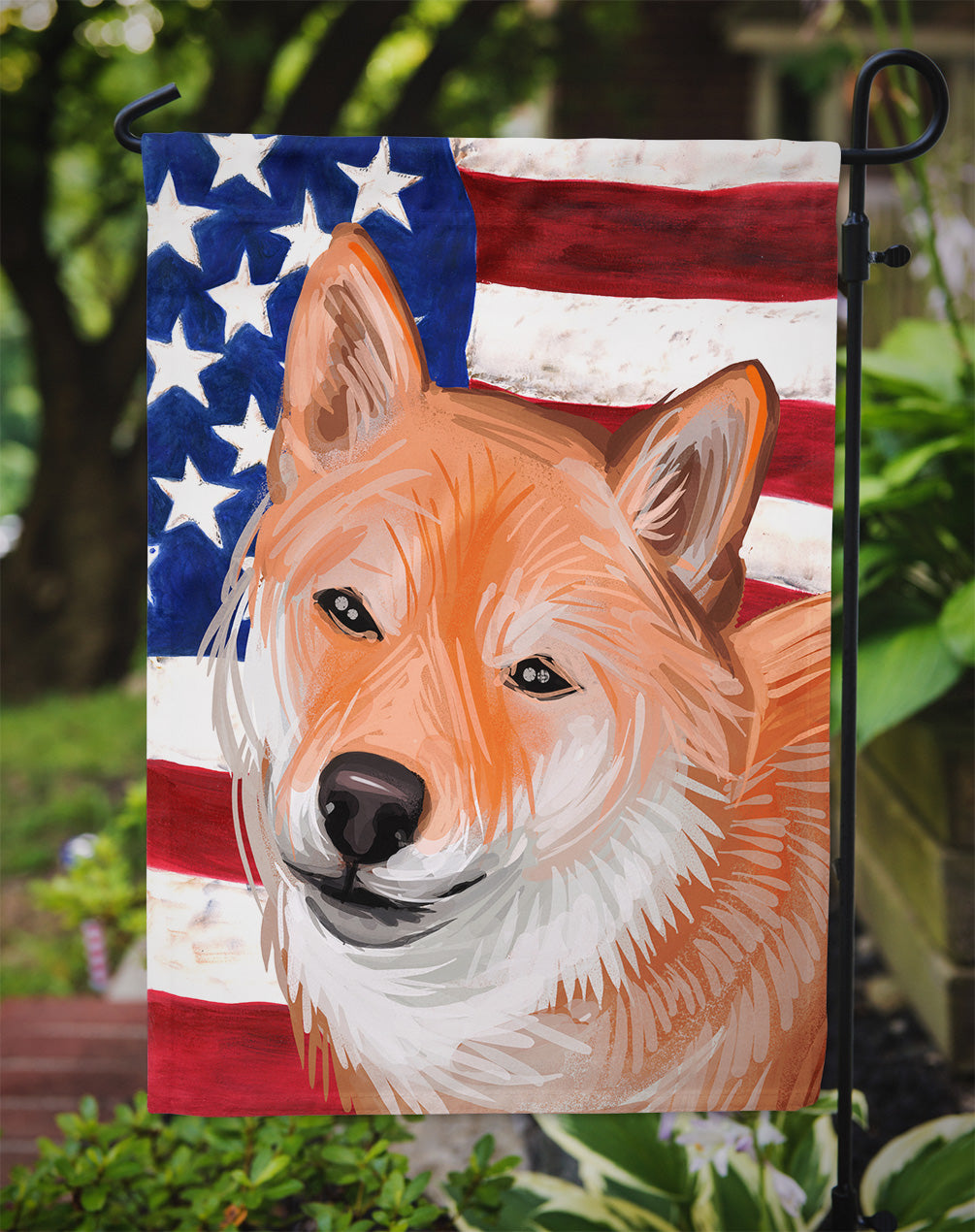 Shiba Inu Dog American Flag Flag Garden Size CK6704GF  the-store.com.