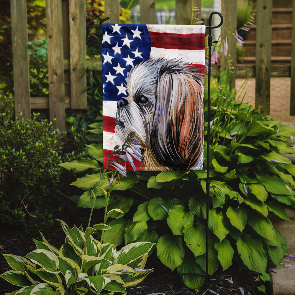 Caroline's Treasures Shih Tzu Dog American Flag Garden Flag - Outdoor Decorative Yard Flag CK6705GF