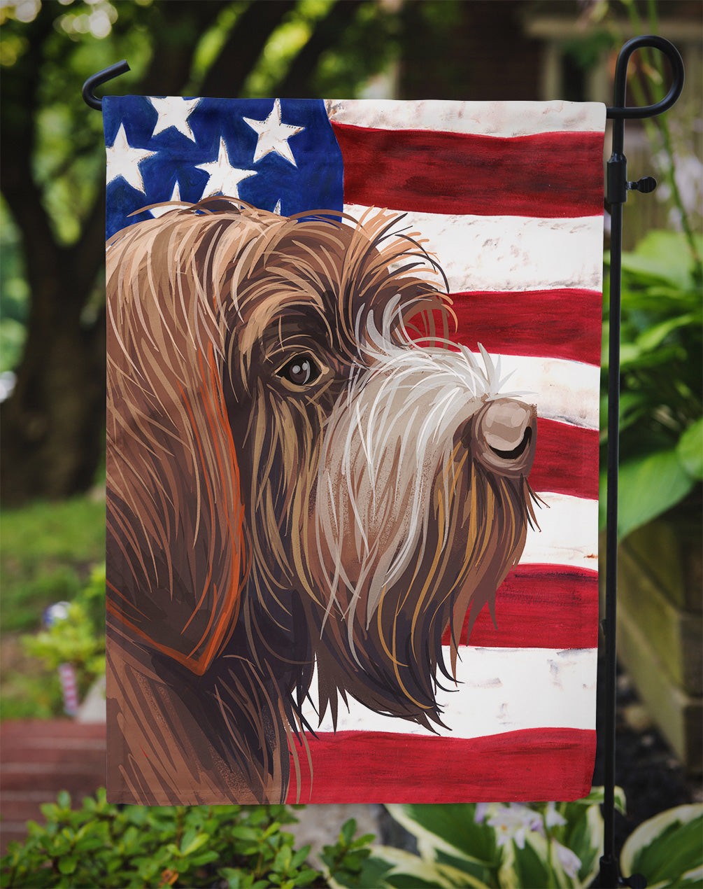 Wirehaired Pointing Griffon American Flag Flag Garden Size CK6757GF  the-store.com.