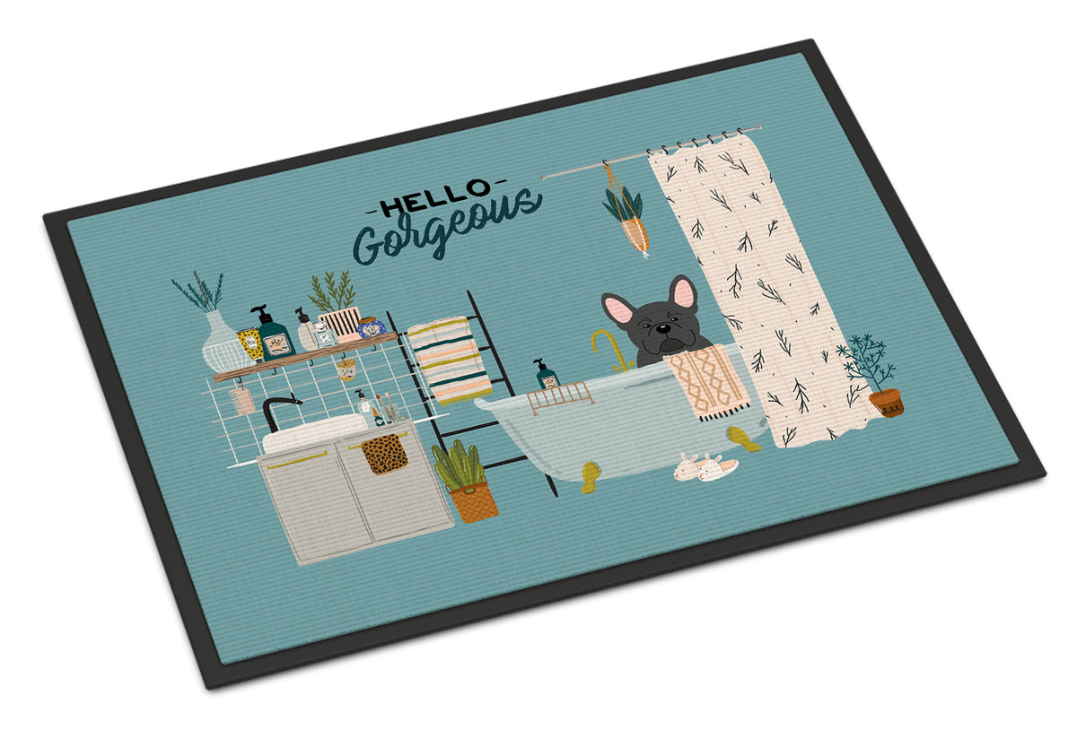 Black French Bulldog in Bathtub Indoor or Outdoor Mat 18x27 CK7436MAT - the-store.com