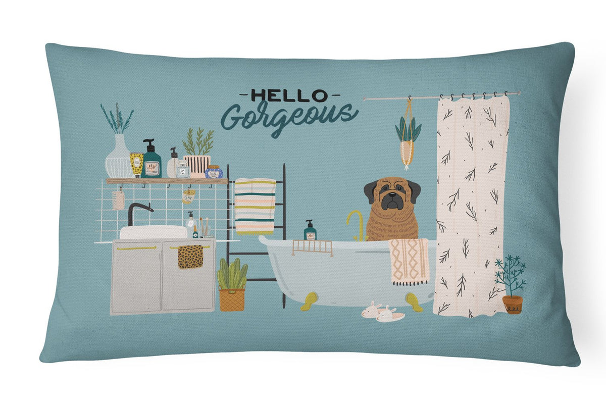 Brindle Mastiff in Bathtub Canvas Fabric Decorative Pillow CK7437PW1216 by Caroline&#39;s Treasures