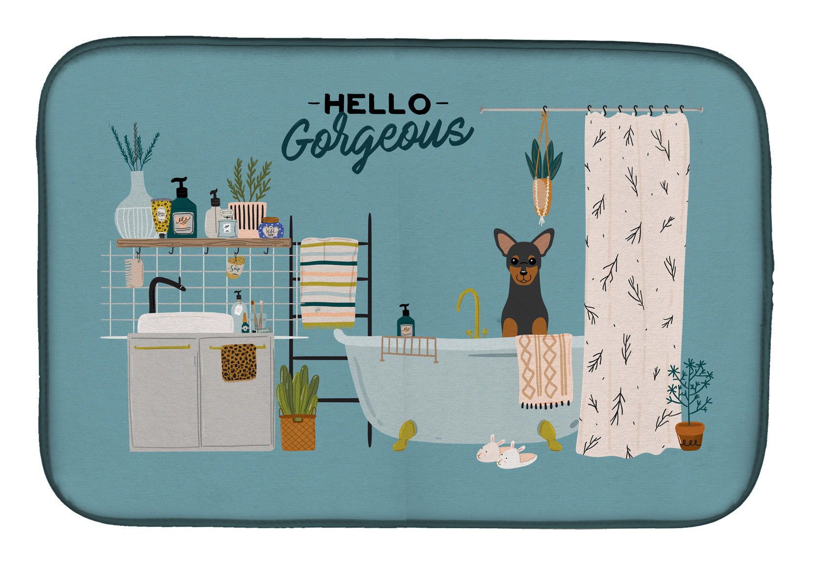 Manchester Terrier in Bathtub Dish Drying Mat CK7450DDM  the-store.com.