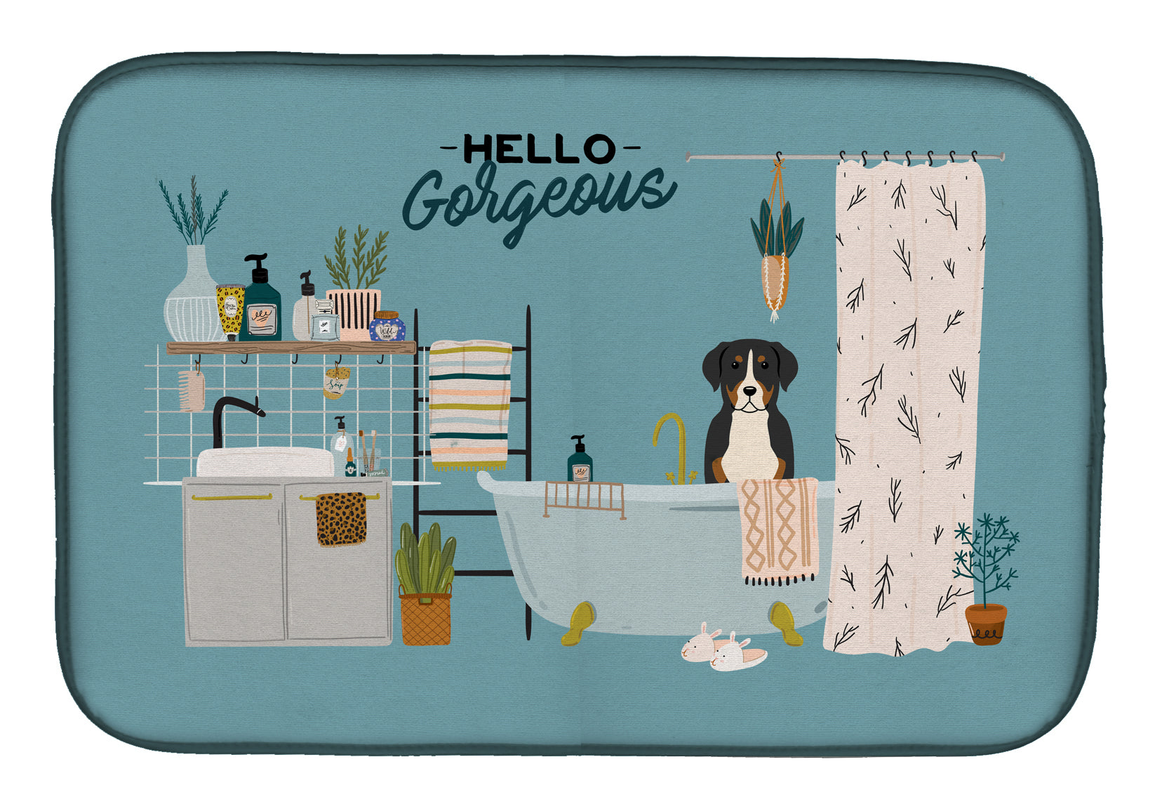 Greater Swiss Mountain Dog in Bathtub Dish Drying Mat CK7459DDM  the-store.com.