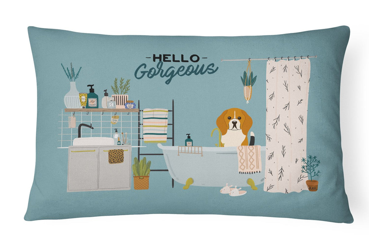 Tricolor Beagle in Bathtub Canvas Fabric Decorative Pillow CK7462PW1216 by Caroline&#39;s Treasures