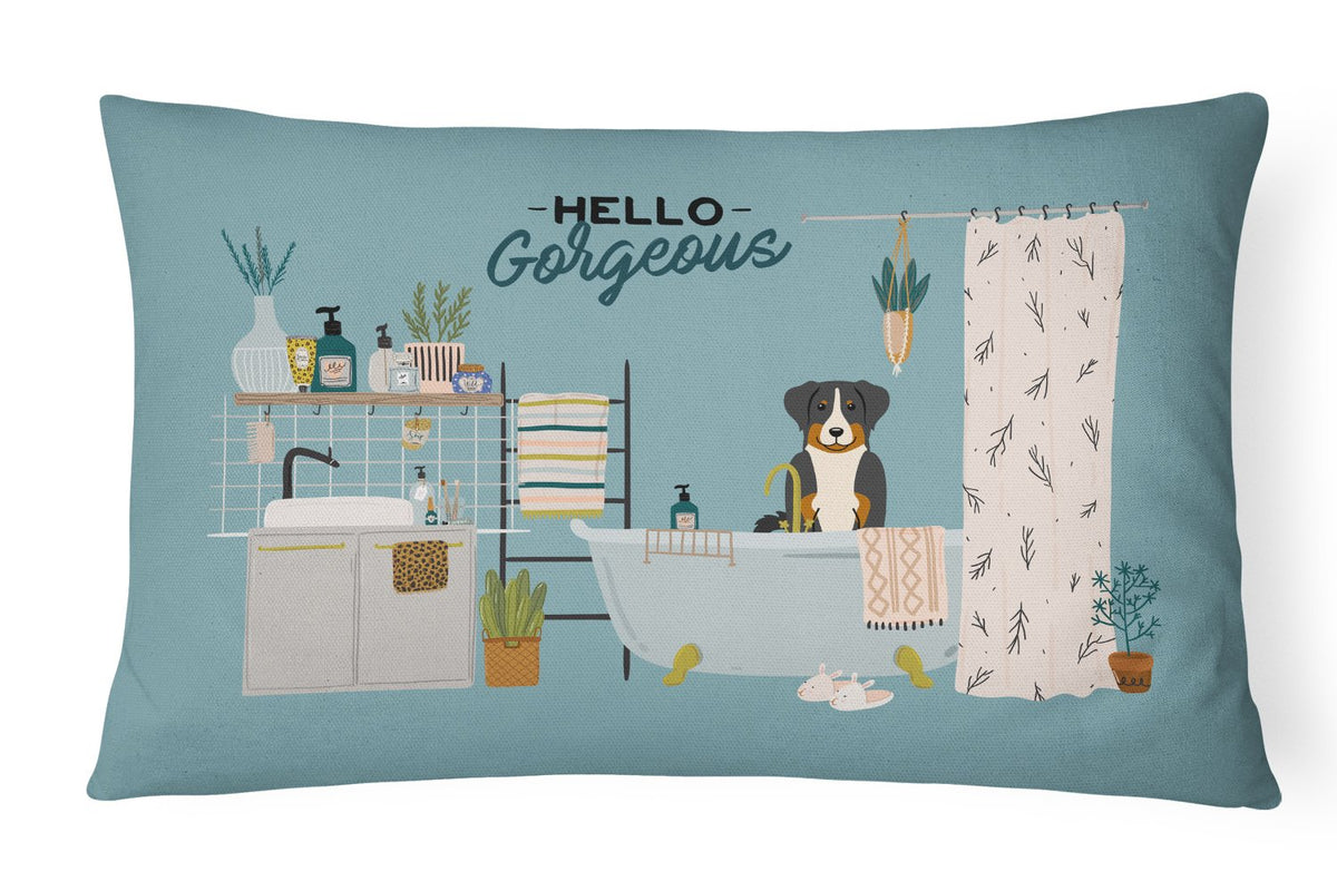 Appenzeller Sennenhund in Bathtub Canvas Fabric Decorative Pillow CK7465PW1216 by Caroline&#39;s Treasures