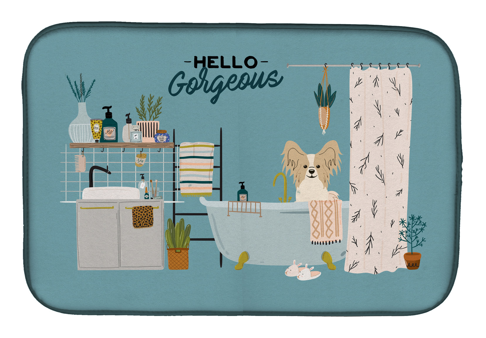 Sable White Papillon in Bathtub Dish Drying Mat CK7499DDM  the-store.com.