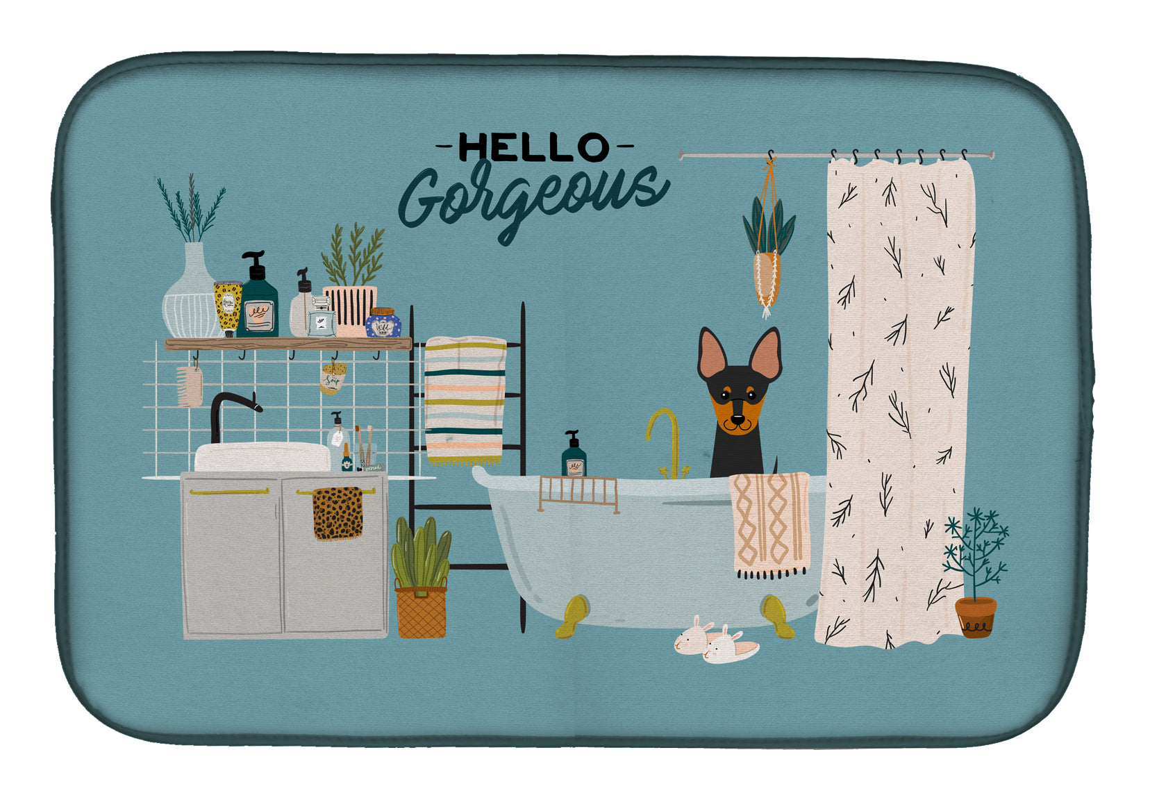 English Toy Terrier in Bathtub Dish Drying Mat CK7531DDM  the-store.com.