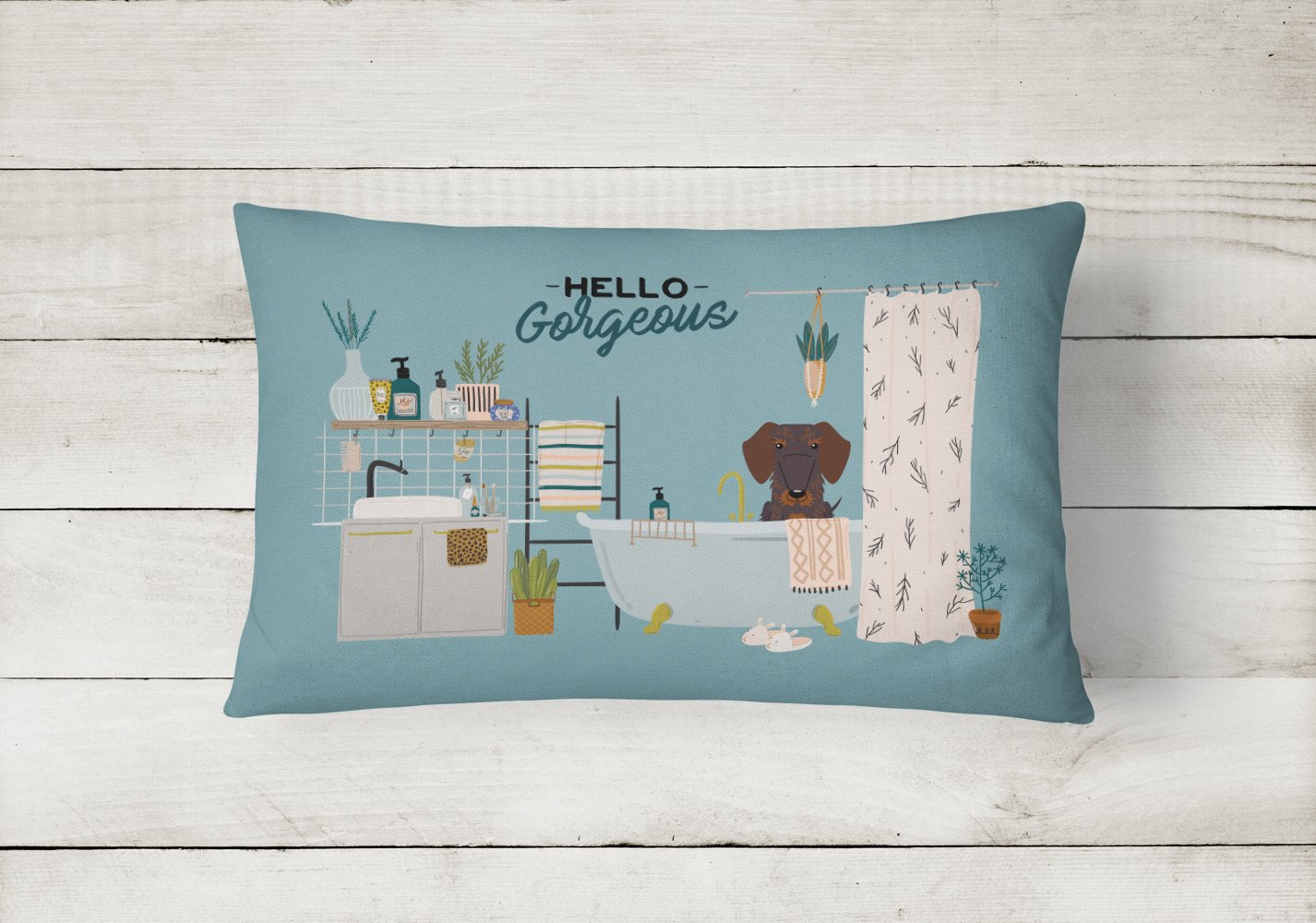 Chocolate Wire Haired Dachshund in Bathtub Canvas Fabric Decorative Pillow CK7551PW1216 by Caroline's Treasures