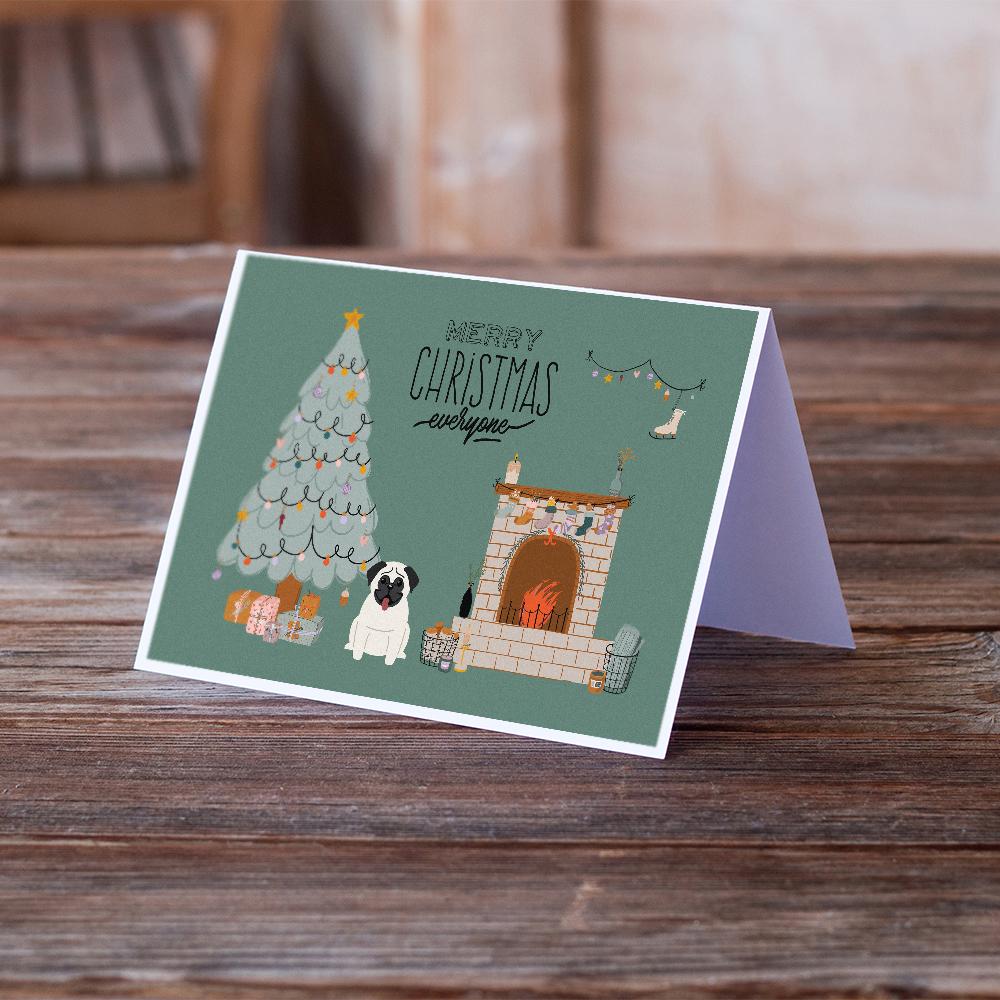 Cream Pug Christmas Everyone Greeting Cards and Envelopes Pack of 8 - the-store.com
