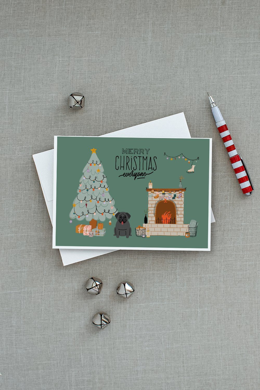 Black Pug Christmas Everyone Greeting Cards and Envelopes Pack of 8 - the-store.com