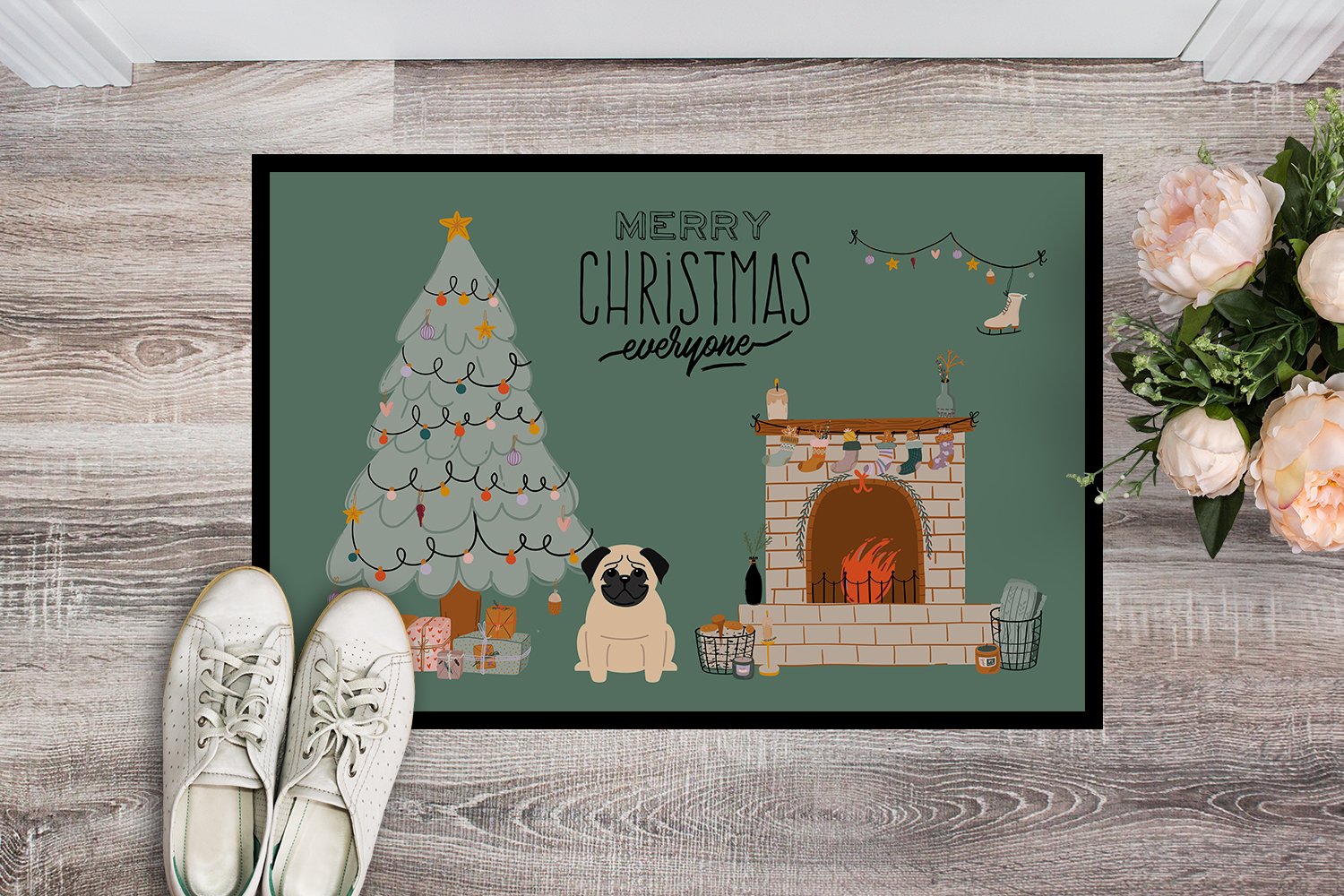 Fawn Pug Christmas Everyone Indoor or Outdoor Mat 24x36 CK7571JMAT by Caroline's Treasures