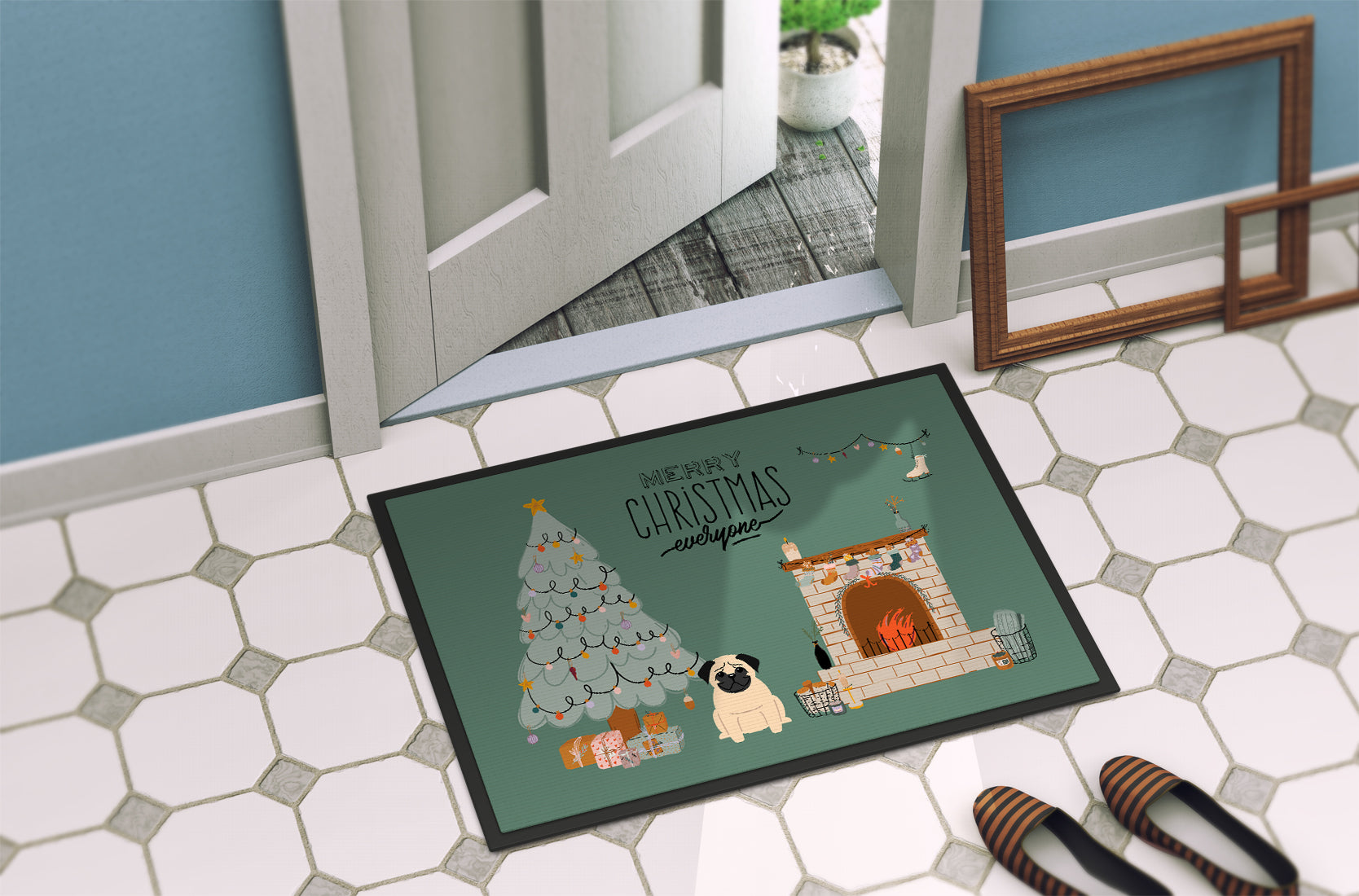 Fawn Pug Christmas Everyone Indoor or Outdoor Mat 18x27 CK7571MAT - the-store.com