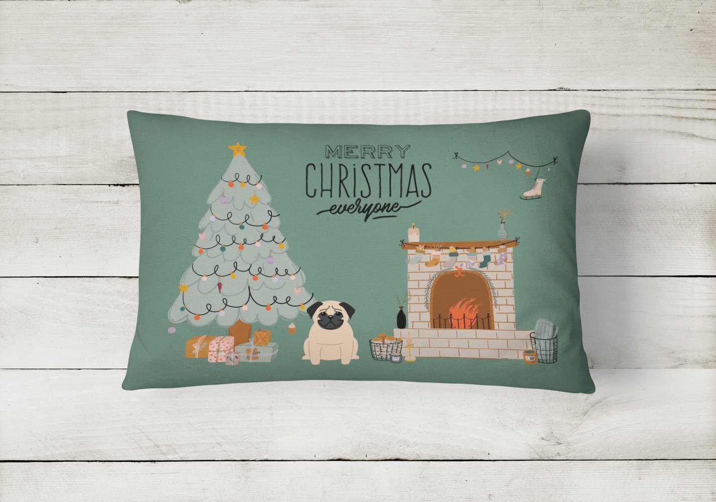 Fawn Pug Christmas Everyone Canvas Fabric Decorative Pillow CK7571PW1216 by Caroline's Treasures