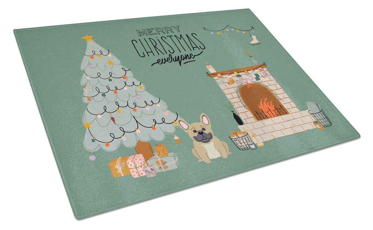 Cream French Bulldog Christmas Everyone Glass Cutting Board Large CK7573LCB by Caroline&#39;s Treasures