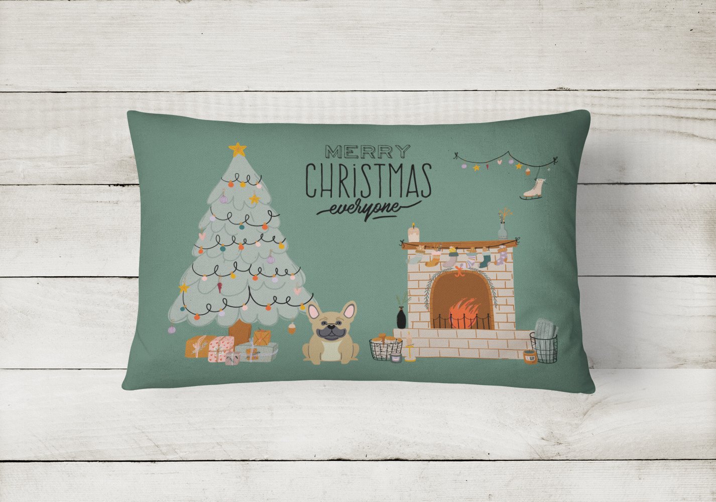 Cream French Bulldog Christmas Everyone Canvas Fabric Decorative Pillow CK7573PW1216 by Caroline's Treasures