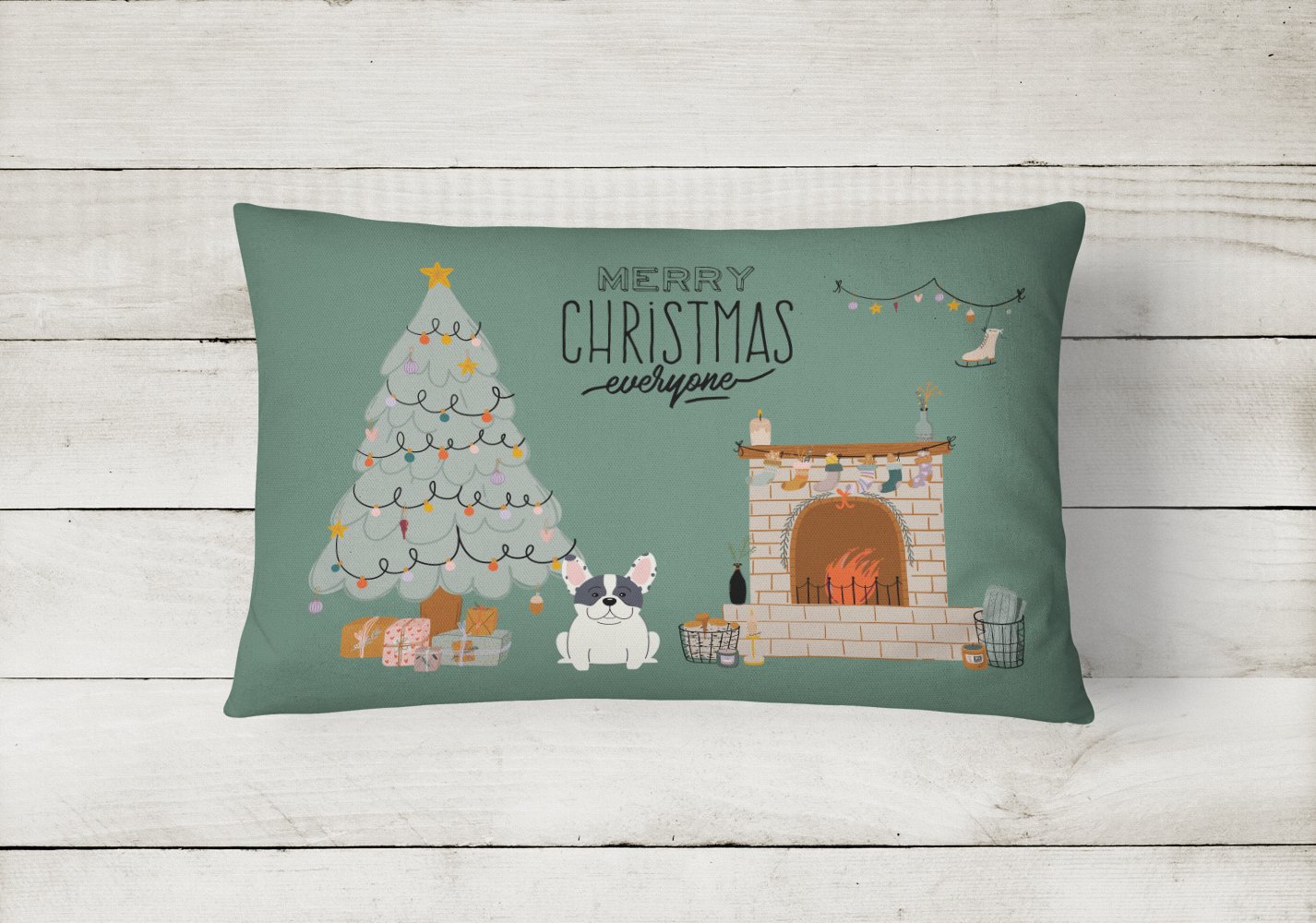 Piebald French Bulldog Christmas Everyone Canvas Fabric Decorative Pillow CK7574PW1216 by Caroline's Treasures