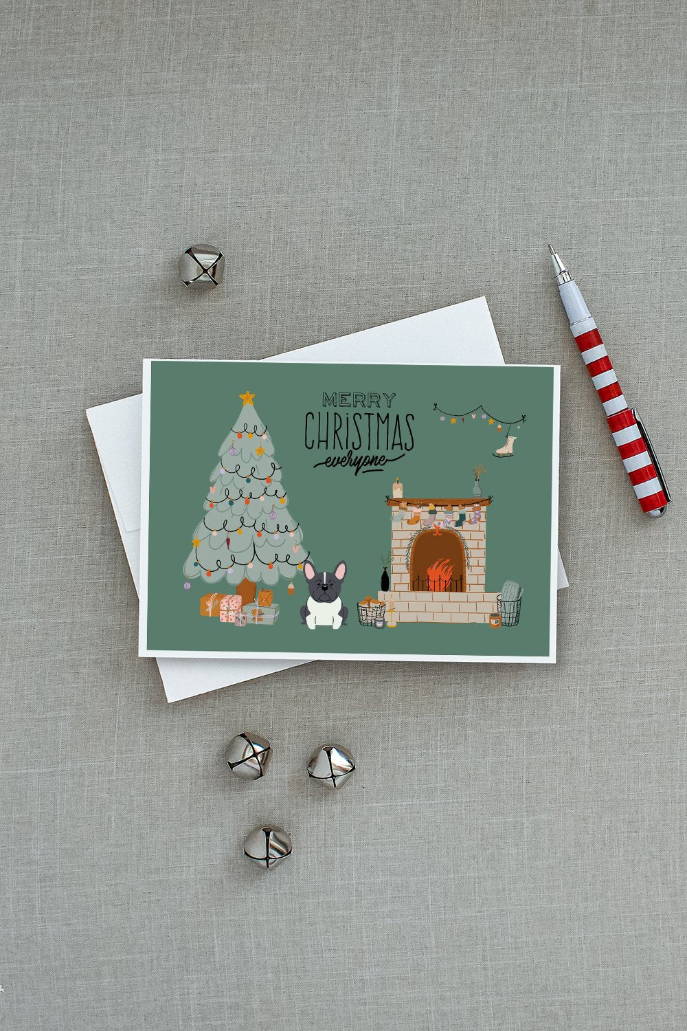 Black White French Bulldog Christmas Everyone Greeting Cards and Envelopes Pack of 8 - the-store.com