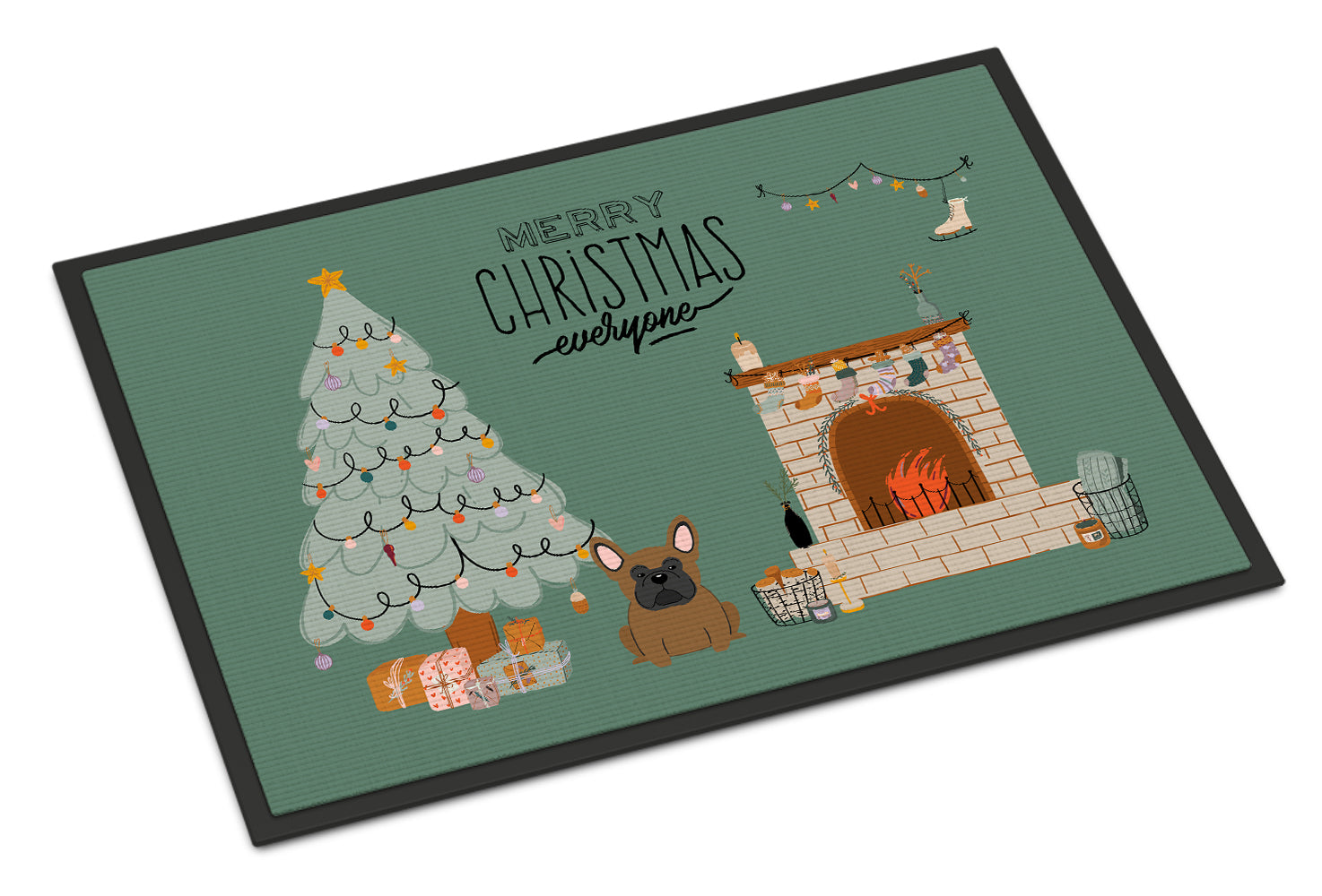 Brown French Bulldog Christmas Everyone Indoor or Outdoor Mat 18x27 CK7576MAT - the-store.com