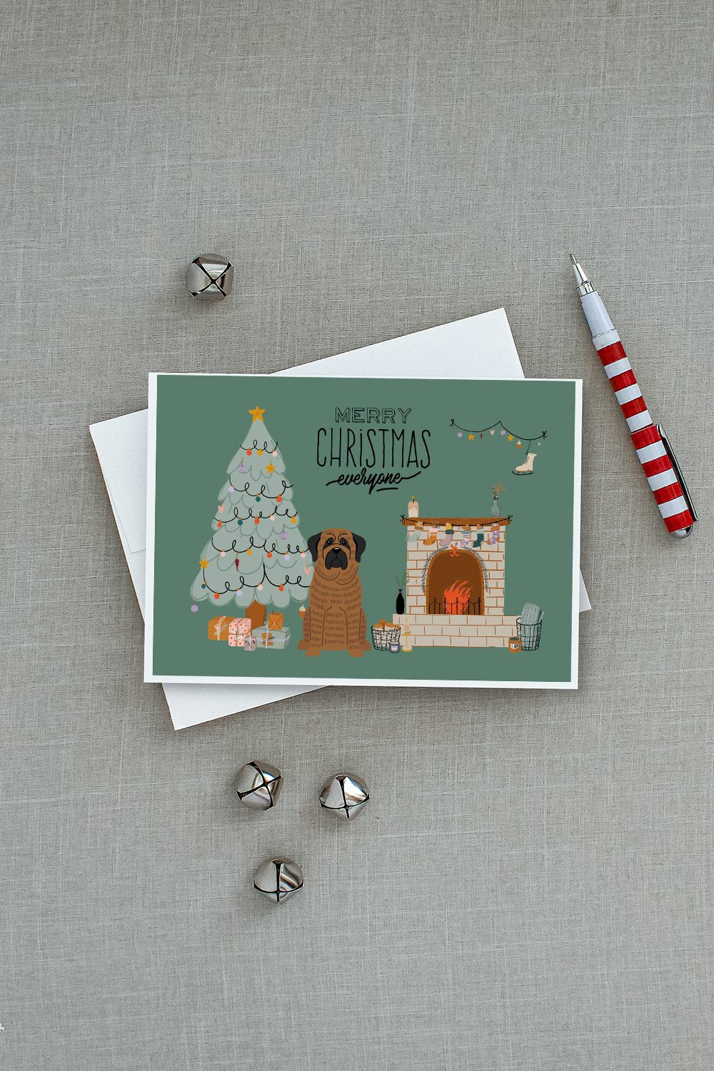 Brindle Mastiff Christmas Everyone Greeting Cards and Envelopes Pack of 8 - the-store.com