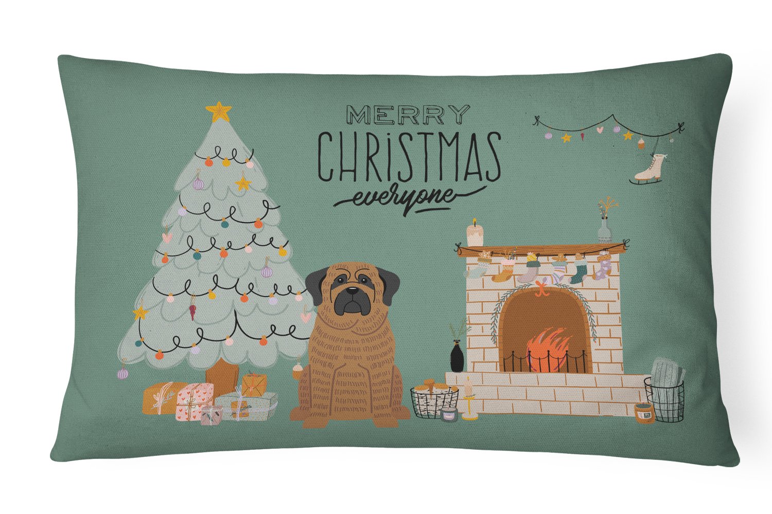 Brindle Mastiff Christmas Everyone Canvas Fabric Decorative Pillow CK7578PW1216 by Caroline's Treasures
