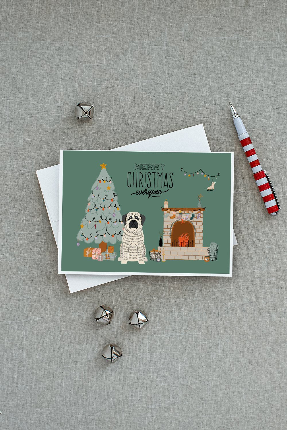 White Mastiff Brindle Christmas Everyone Greeting Cards and Envelopes Pack of 8 - the-store.com